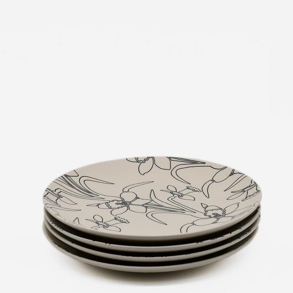 Ensemble de 4 assiettes en grès au motifs floraux Ensemble de 4 assiettes en grès "Flores" - 21cm