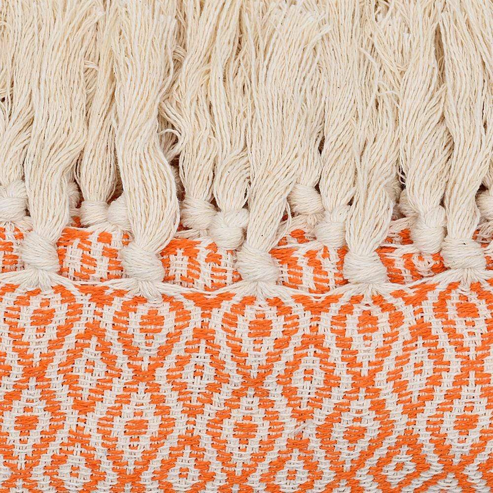 Grand plaid à franges en coton orange Plaid à franges en coton 200x135 - Orange