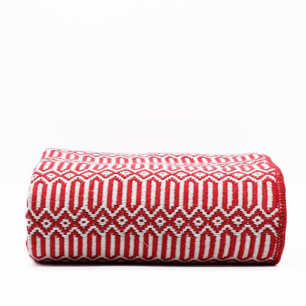 Grand plaid en coton rouge tissé au Portugal Plaid en coton 210X110 - Rouge