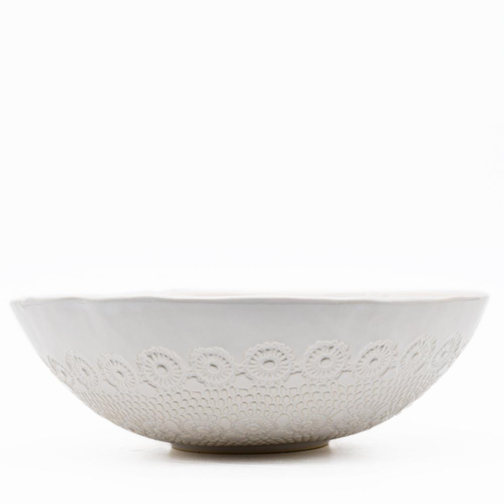 Grand saladier en céramique blanc I Motifs dentelles portugaises Grand saladier "Flores" blanc - 25 cm
