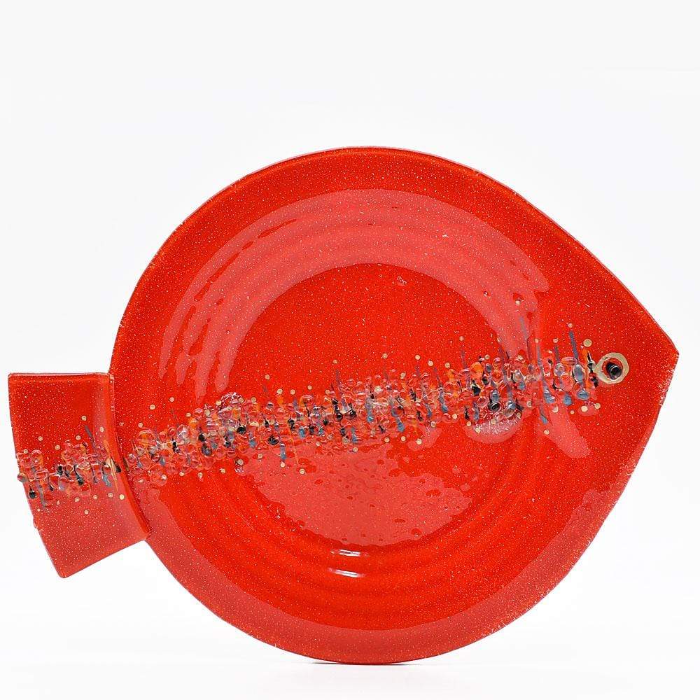 Grande assiette ou plat en verre rouge I Artisanat portugais Assiette ou plat en verre "Marinha Grande" 38cm - Rouge