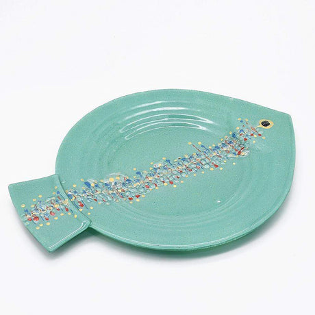 Grande assiette ou plat en verre vert I Artisanat portugais Assiette ou plat en verre "Marinha Grande" 38cm - Verte