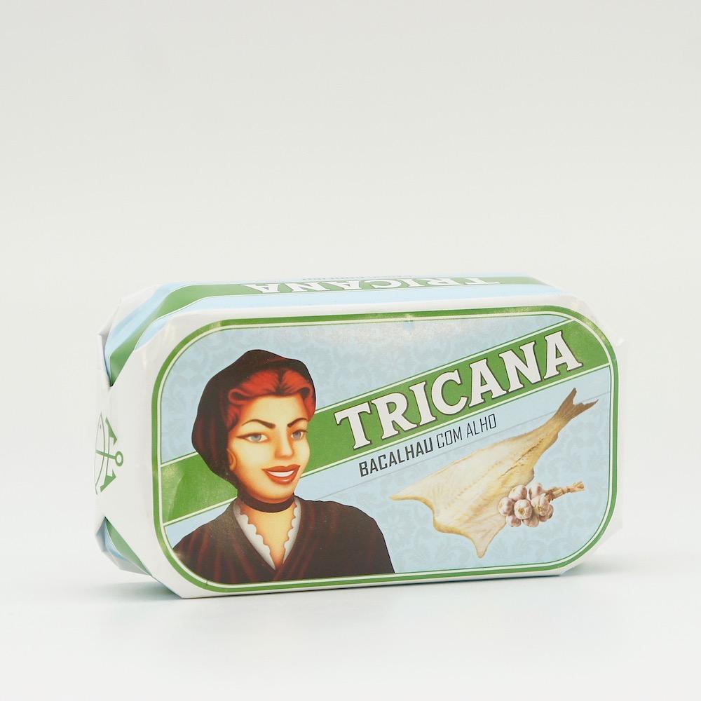 Morue à l'huile d'olive et à l'ail en conserve Tricana Morue à l'huile d'olive et à l'ail