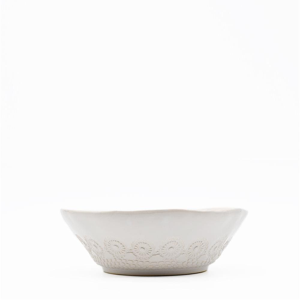 Petit saladier en céramique blanc I Motifs dentelles portugaises Saladier individuel "Flores" blanc - 19 cm