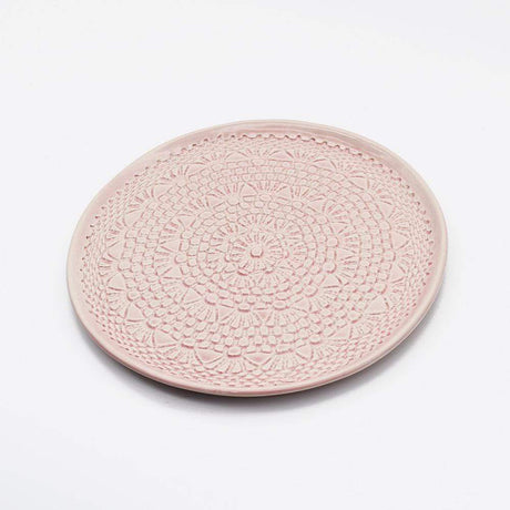Petite assiette en céramique rose I Motifs dentelles portugaises Assiette "Carimbada" rose - 20 cm