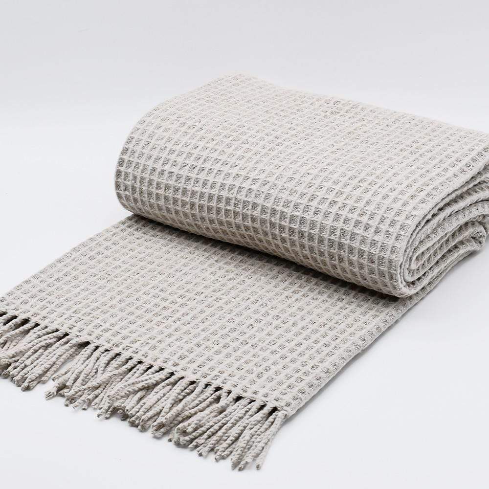 Plaid à franges en coton gaufré Beige Plaid à franges en coton gaufré 200x140 - Beige