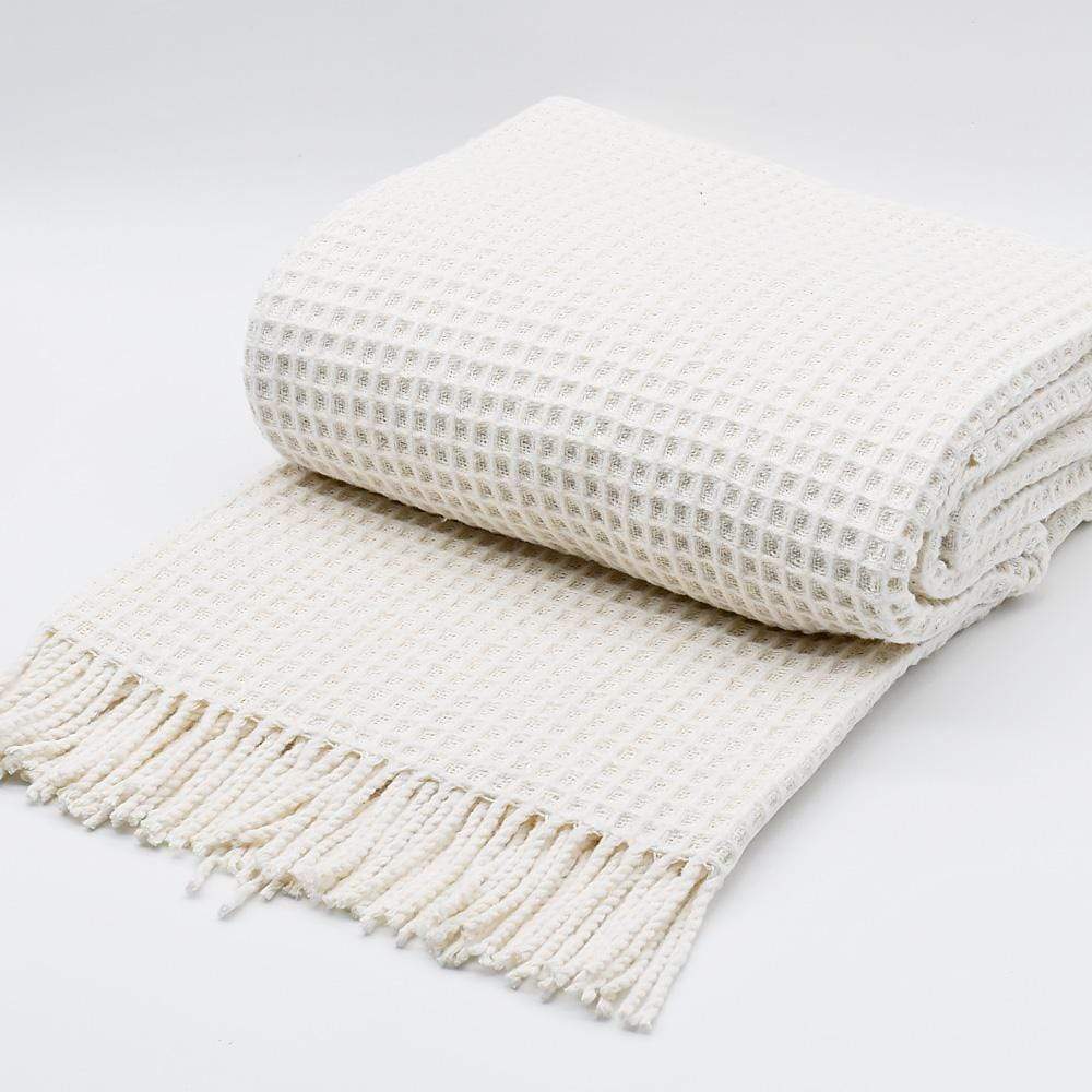 Plaid à franges en coton gaufré Blanc cassé Plaid à franges en coton gaufré 200x140 - Blanc cassé