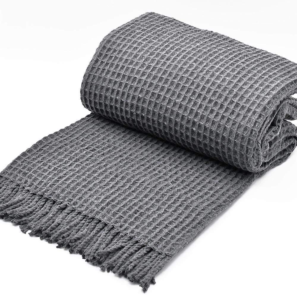 Plaid à franges en coton gaufré Gris foncé Plaid à franges en coton gaufré 200x140 - Gris foncé