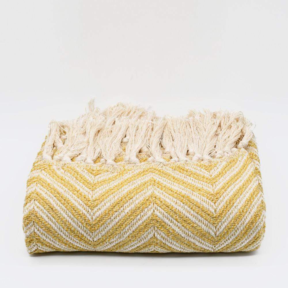 Plaid à franges en coton motifs chevrons jaune paille Plaid "chevrons" à franges en coton 200X135 - Jaune paille