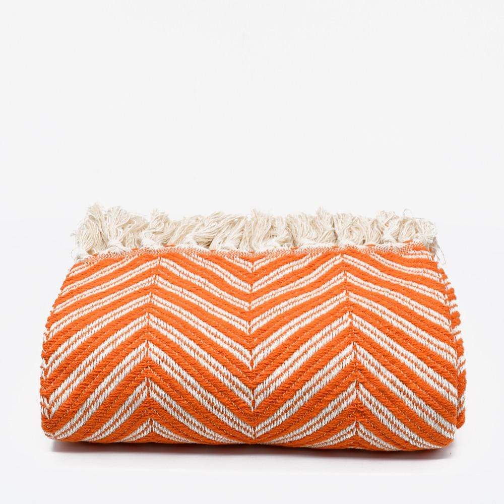 Plaid à franges en coton motifs chevrons orange Plaid "chevrons" à franges en coton 200X135 - Orange