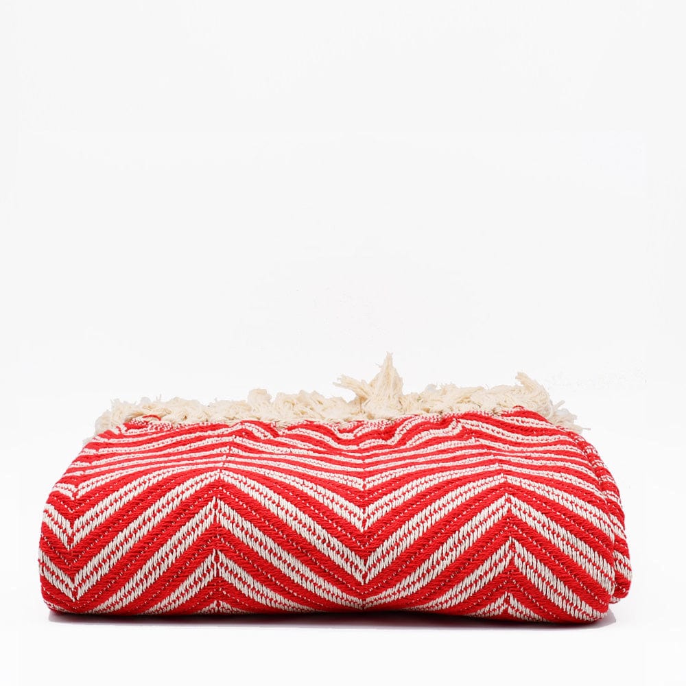 Plaid à franges en coton motifs chevrons rouge Plaid à franges en coton "Espiga" 200X135 - Rouge