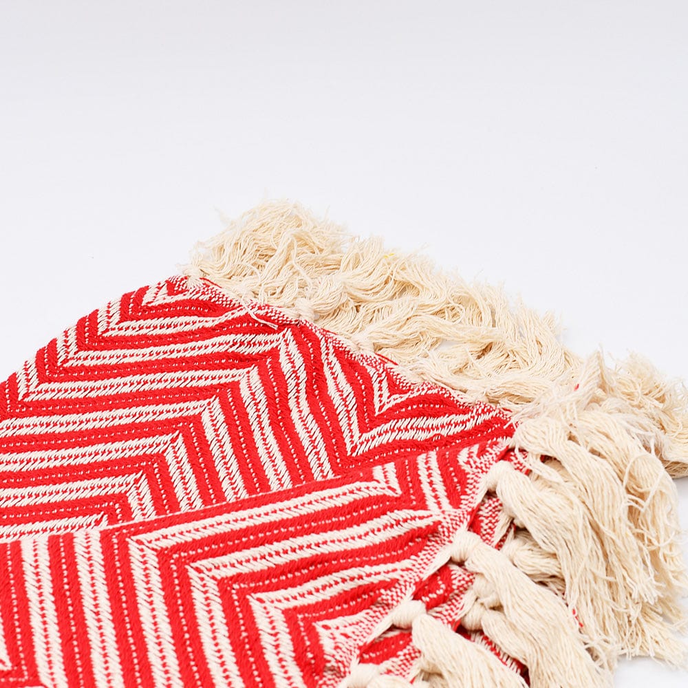 Plaid à franges en coton motifs chevrons rouge Plaid à franges en coton "Espiga" 200X135 - Rouge