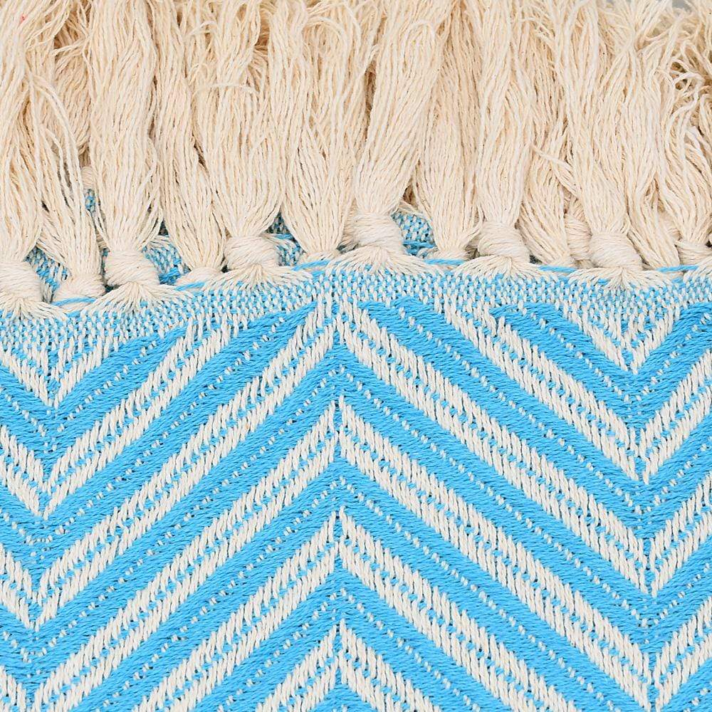 Plaid à franges en coton motifs chevrons turquoise Plaid "chevrons" à franges en coton 200X135 - Turquoise