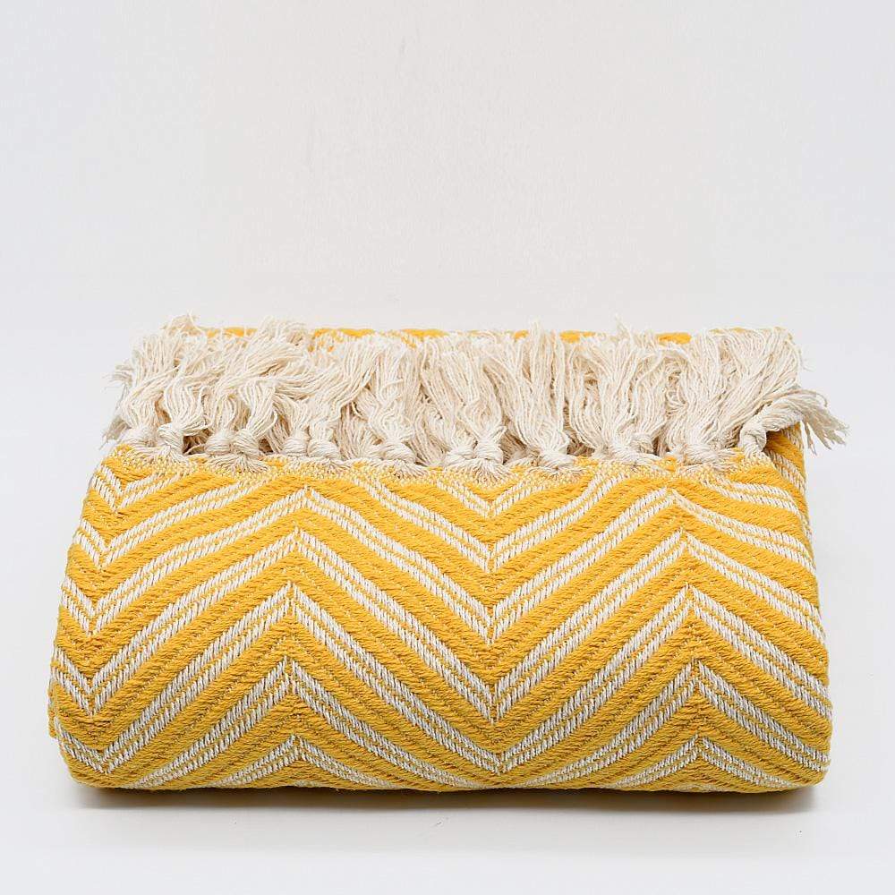 Plaid en coton aux couleurs vives I Artisanat du Portugal en ligne Plaid "chevrons" à franges en coton 200X135 - Jaune