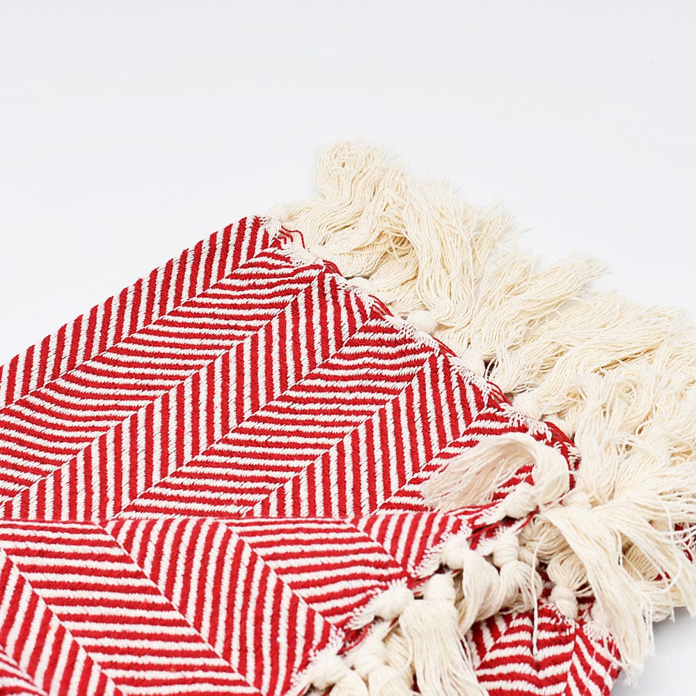 Plaid en coton Bordeaux motifs chevrons I Artisanat du Portugal en ligne Plaid à franges en coton "Chevrons" 200x135 - Bordeaux