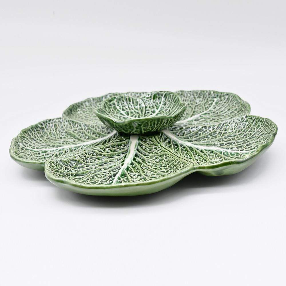 Plat à apéritif en forme de feuille de chou I Vaisselle portugaise Plat en céramique "Couve" 31cm - Vert