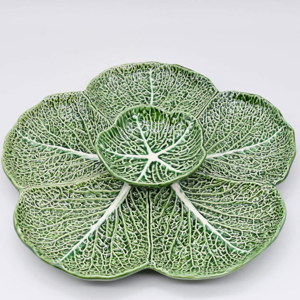 Plat à apéritif en forme de feuille de chou I Vaisselle portugaise Plat en céramique "Couve" 31cm - Vert