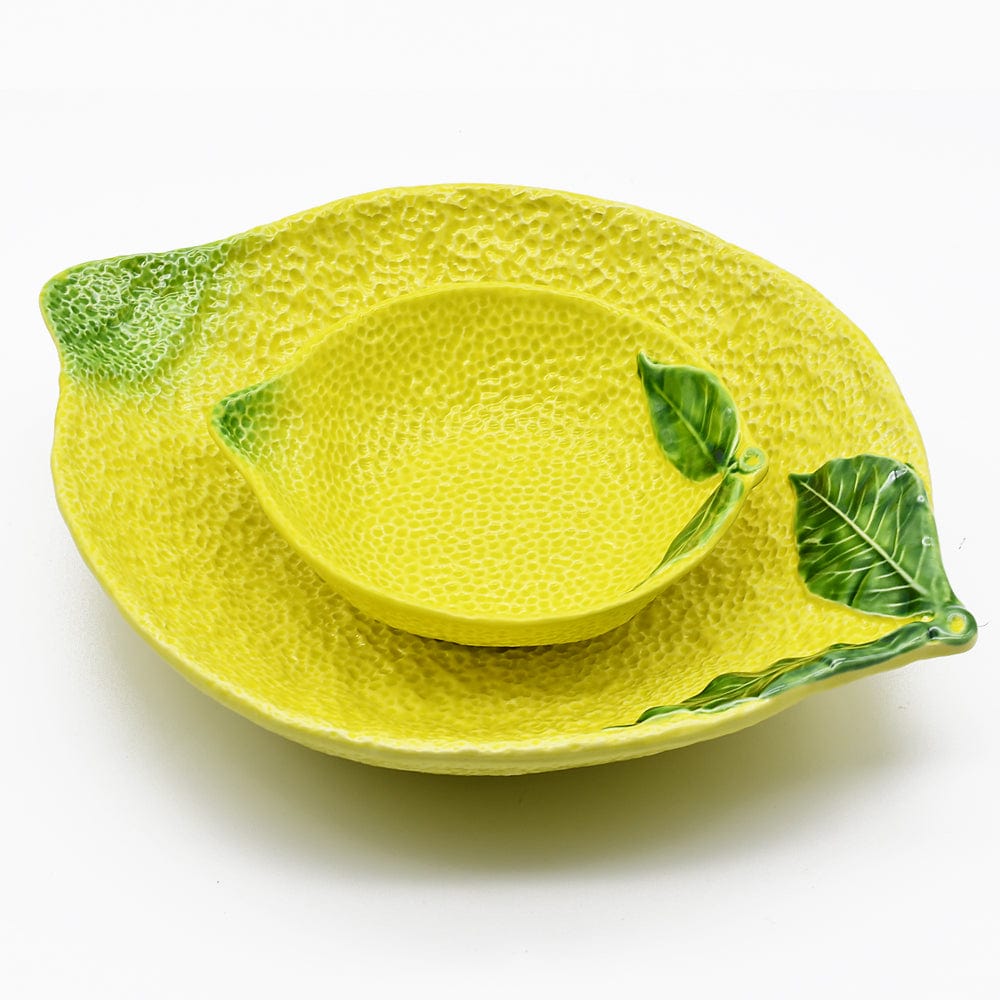 Plat creux en forme de citron I Vaisselle artisanale du Portugal Plat en céramique "Limão" - 36cm