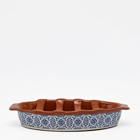 Plat en céramique traditionnel du Portugal  I Jaune 28cm Grille chorizo "Azulejos"