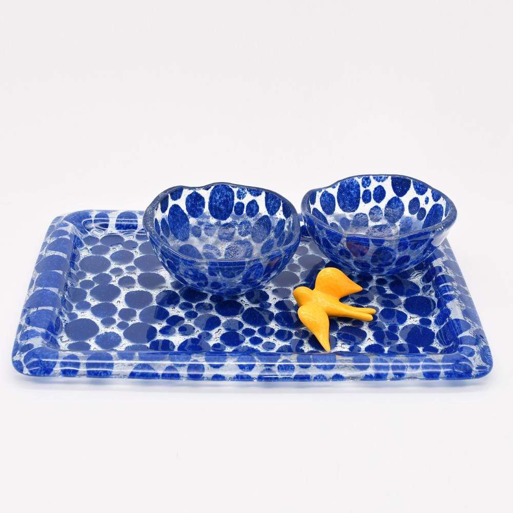 Plateau en verre bleu de Marinha Grande I Artisanat portugais Plateau en verre bleu