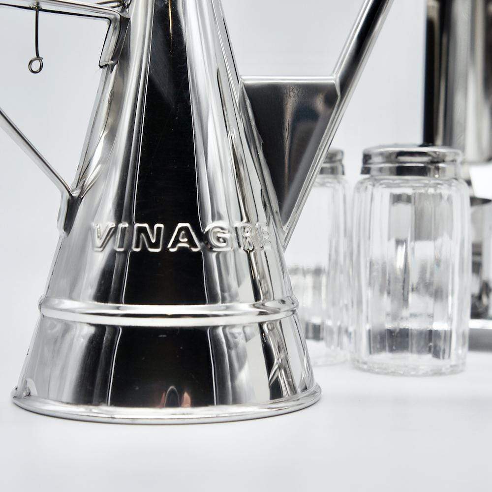Ensemble Huilier/vinaigrier/salière/poivrière En Verre Et Inox - Avec Support Métal - Élégant Et Pratique