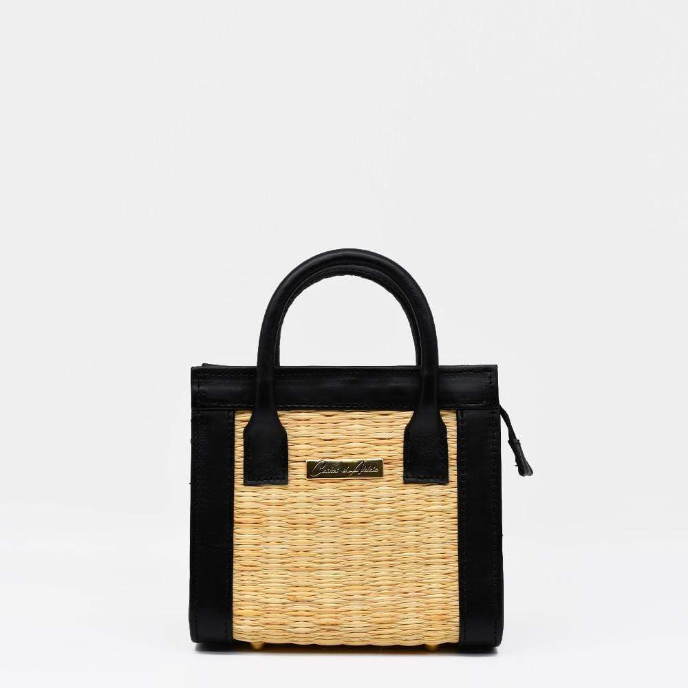 Sac en cuir et jonc 20cm - Naturel
