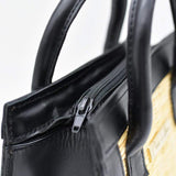 Sac à main carré en cuir et jonc naturel I Tendance portugaise Sac en cuir et jonc 20cm - Naturel