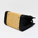 Sac à main carré en cuir et jonc naturel I Tendance portugaise Sac en cuir et jonc 20cm - Naturel
