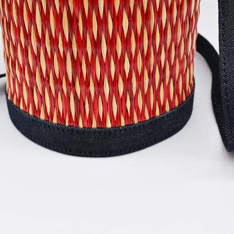 Sac bandoulière denim et jonc - Rouge