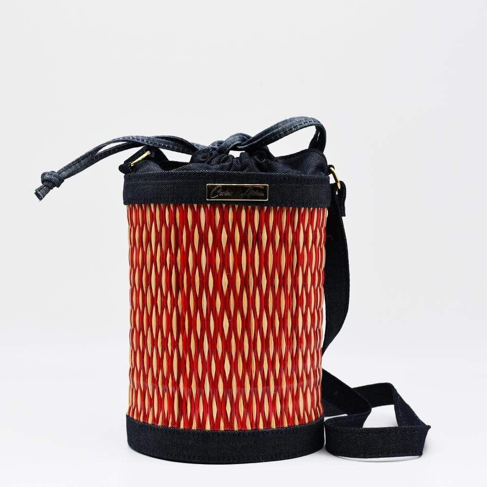 Sac bandoulière denim et jonc - Rouge