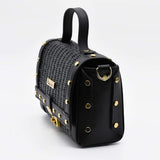 Sac à main en cuir et jonc noir I Tendance portugaise Sac en cuir et jonc 24cm - Noir