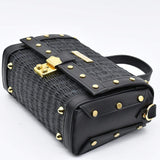 Sac à main en cuir et jonc noir I Tendance portugaise Sac en cuir et jonc 24cm - Noir