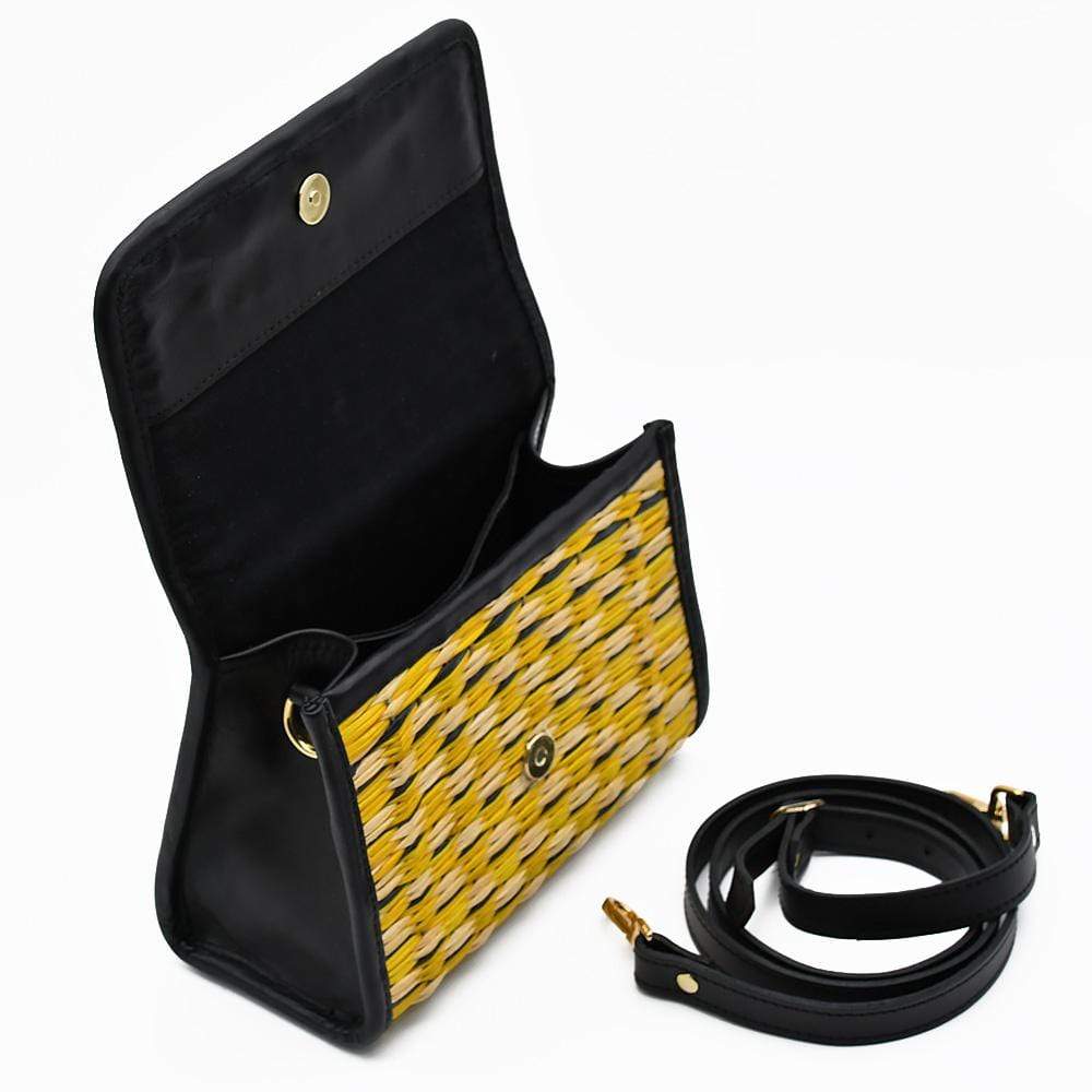 Sac à main en cuir et jonc noir I Tendance portugaise Sac en cuir et jonc