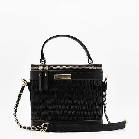 Sac à main ovale en cuir et jonc noir I Tendance portugaise Sac en cuir et jonc 22cm - Noir