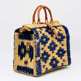 Sac cabas en jonc 30cm - Bleu & naturel