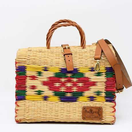 Sac cabas en jonc multicolore I Mode portugaise Sac cabas en jonc 30cm - Multicolore