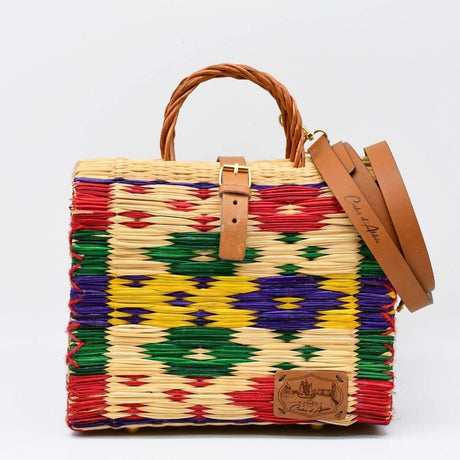Sac cabas en jonc multicolore I Sac artisanal portugais Sac cabas en jonc 26cm - Multicolore