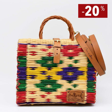 Sac cabas en jonc multicolore I Sac artisanal portugais Sac cabas en jonc 26cm - Multicolore