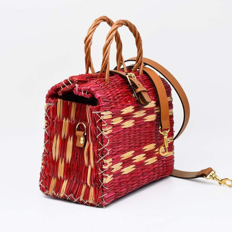 Sac cabas en jonc 22cm - Rouge