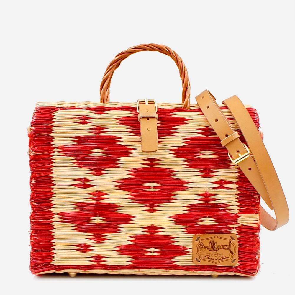 Sac cabas en jonc 30cm - Rouge & naturel