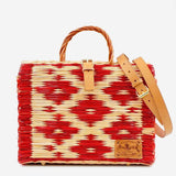 Sac cabas en jonc 30cm - Rouge & naturel