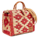 Sac cabas en jonc 30cm - Rouge & naturel