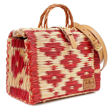 Sac cabas en jonc 30cm - Rouge & naturel
