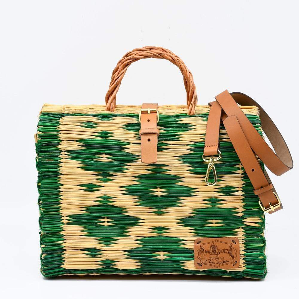 Sac cabas en jonc 30cm - Vert & naturel