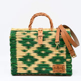 Sac cabas en jonc 30cm - Vert & naturel