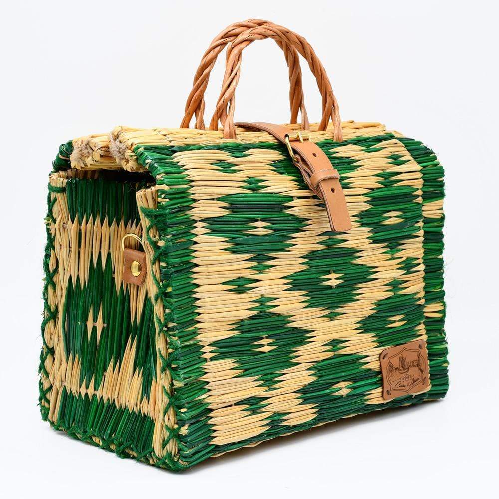 Sac cabas en jonc 30cm - Vert & naturel