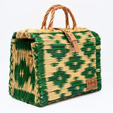 Sac cabas en jonc 30cm - Vert & naturel