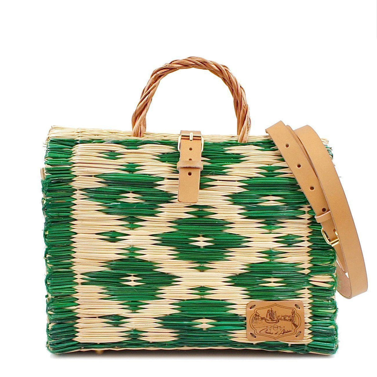 Sac cabas en jonc 30cm - Vert & naturel