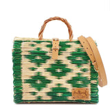 Sac cabas en jonc 30cm - Vert & naturel