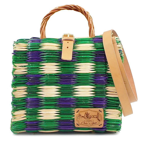 Sac cabas en jonc 22cm - Vert & naturel